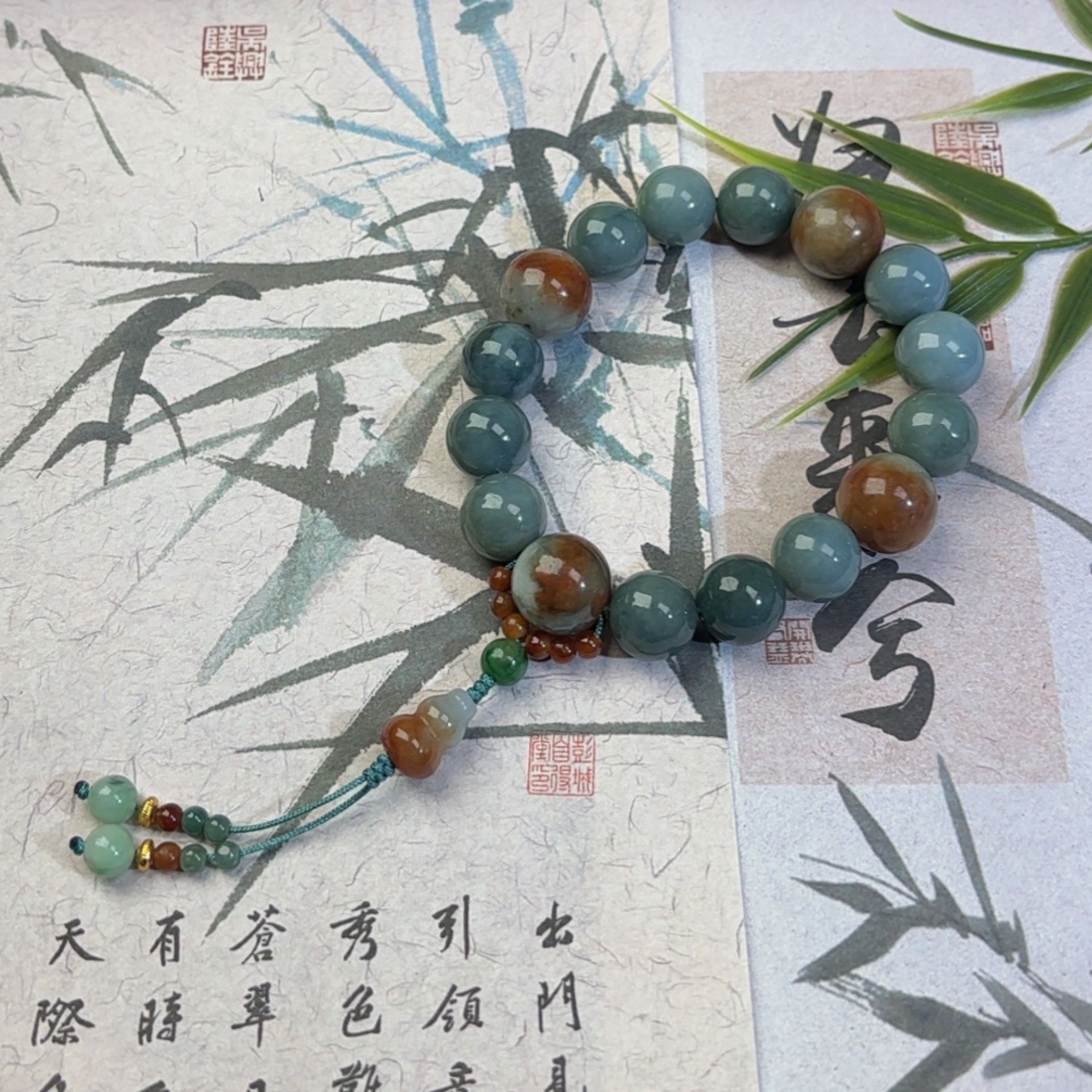 牛仔蓝红翡翠双色手持