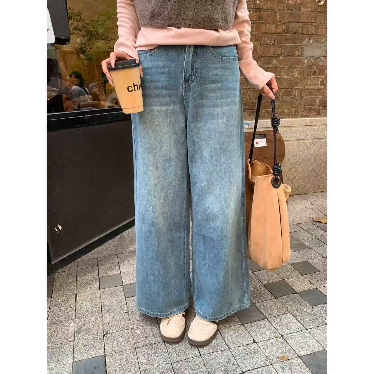 【C·Cai】韩版高腰显瘦小个子牛仔裤8127#休闲百搭直筒牛仔裤