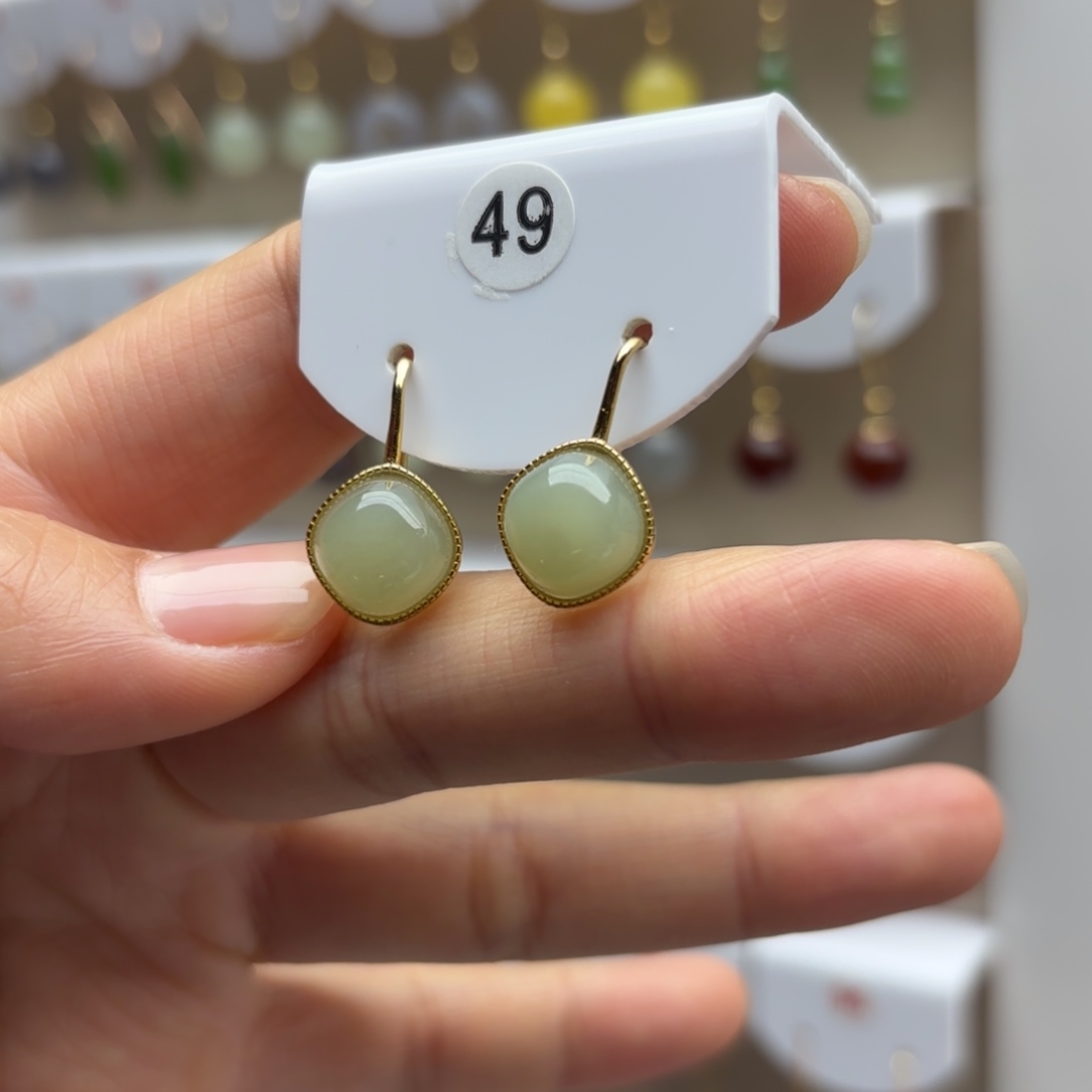 和田玉银S925镶嵌耳饰