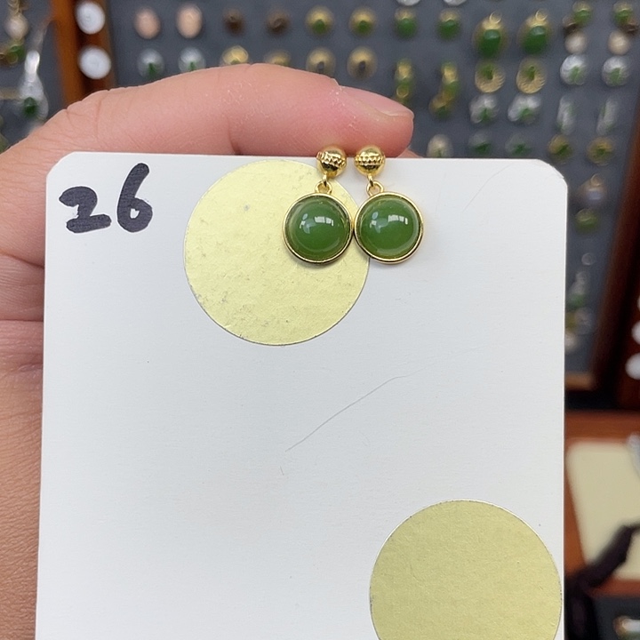 和田玉耳饰银S925镶嵌和田玉26