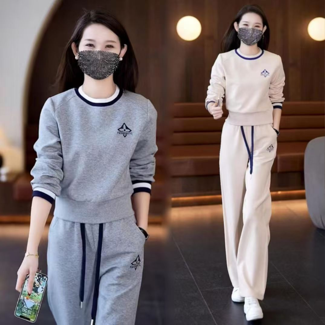 200斤微胖mm休闲套装女士春秋大码宽松显瘦遮肉洋气质妈妈运动服