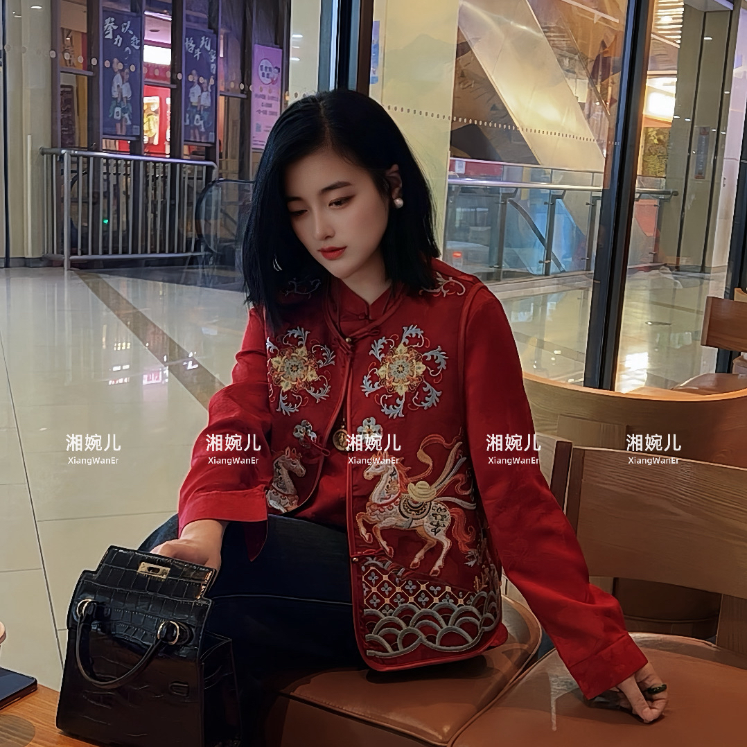 四季款新款『瑞马』新中式国风重工刺绣气质圆领高级款马甲款上衣女
