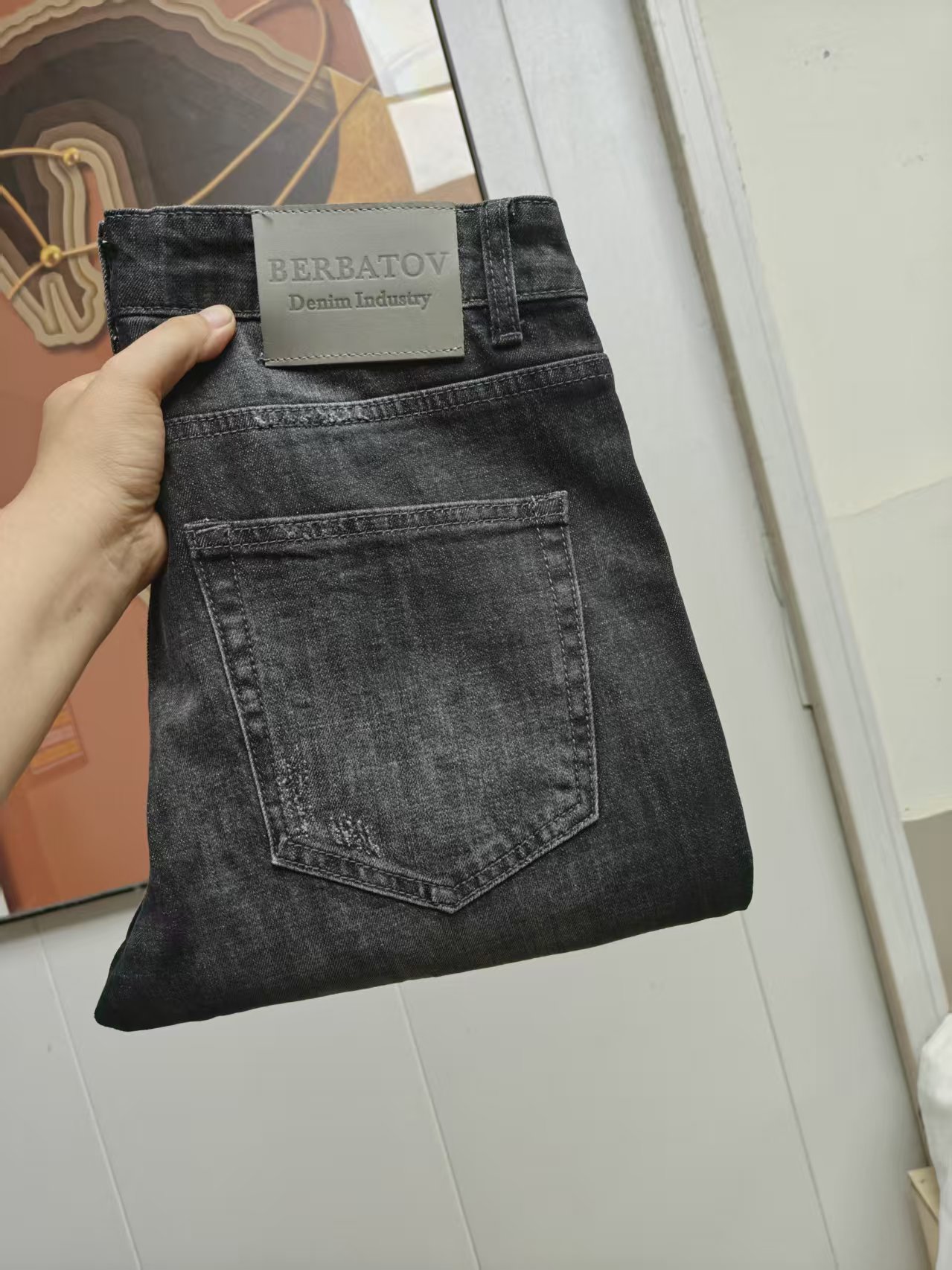 男士欧货牛仔裤四季款烟灰色修身小直筒