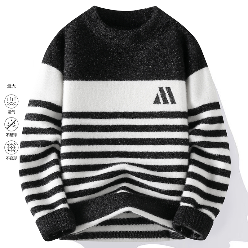 【水貂绒 高品质】加绒加厚冬季男士半高领毛衣印花宽松针织衫541