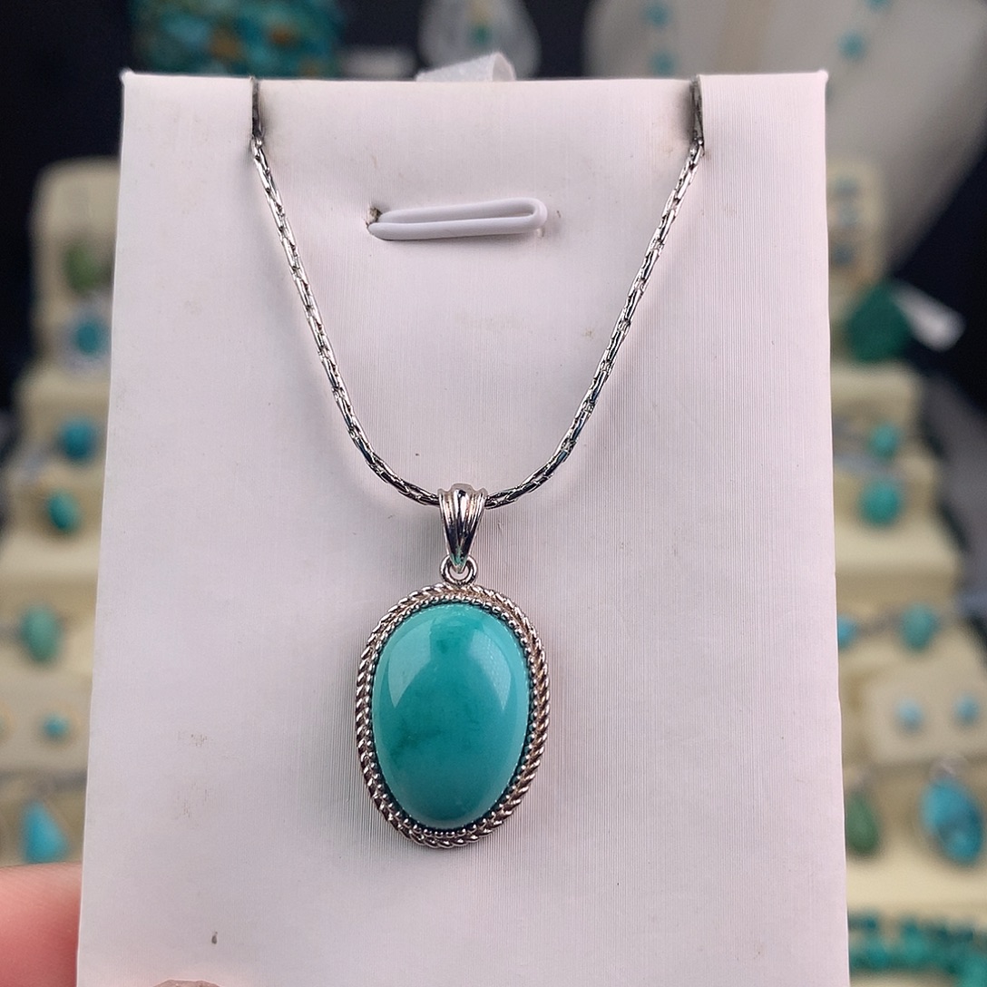 绿松石银S925镶嵌吊坠(不含链)