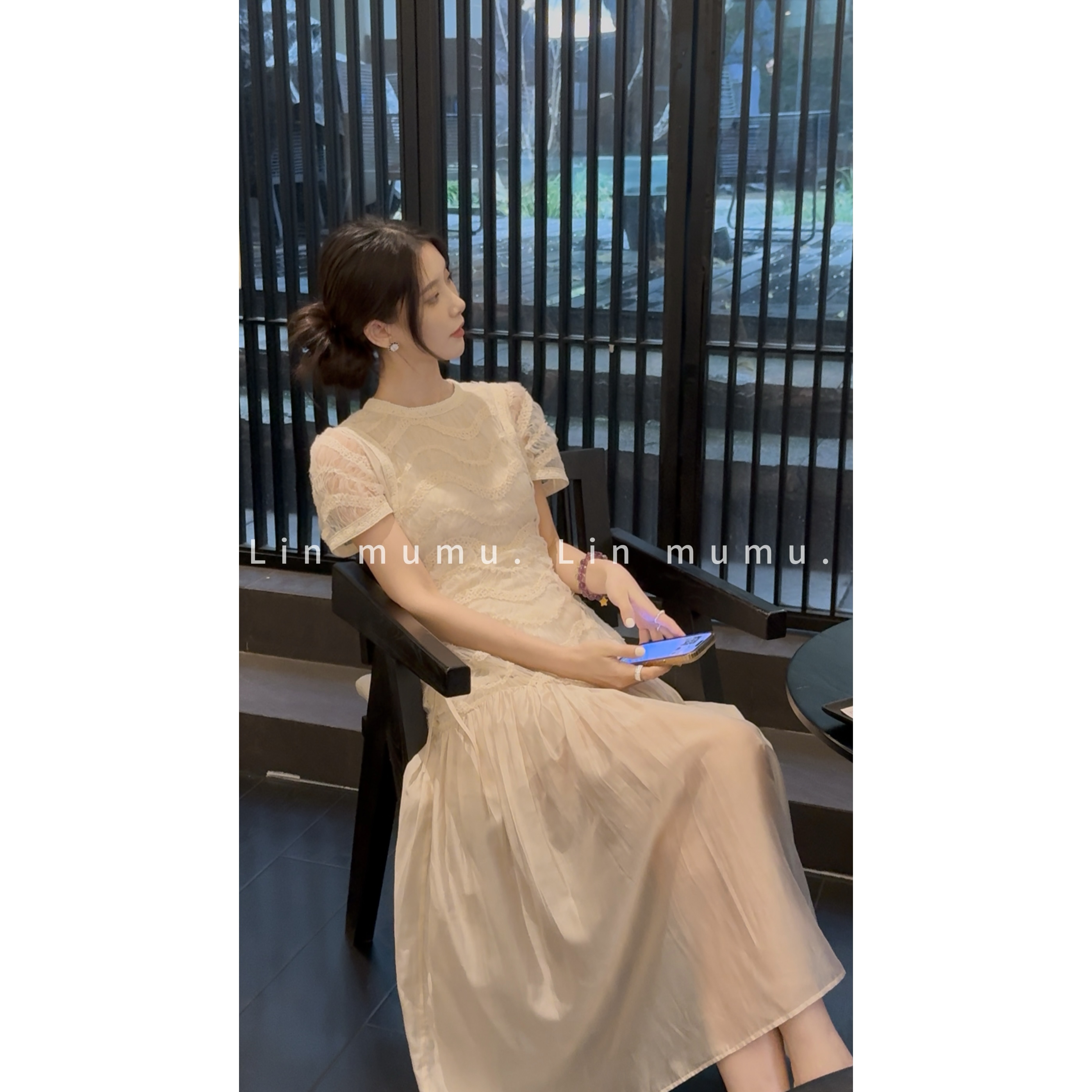 Lin/林木木新款重工拼接连衣裙设计款气质夏季优雅