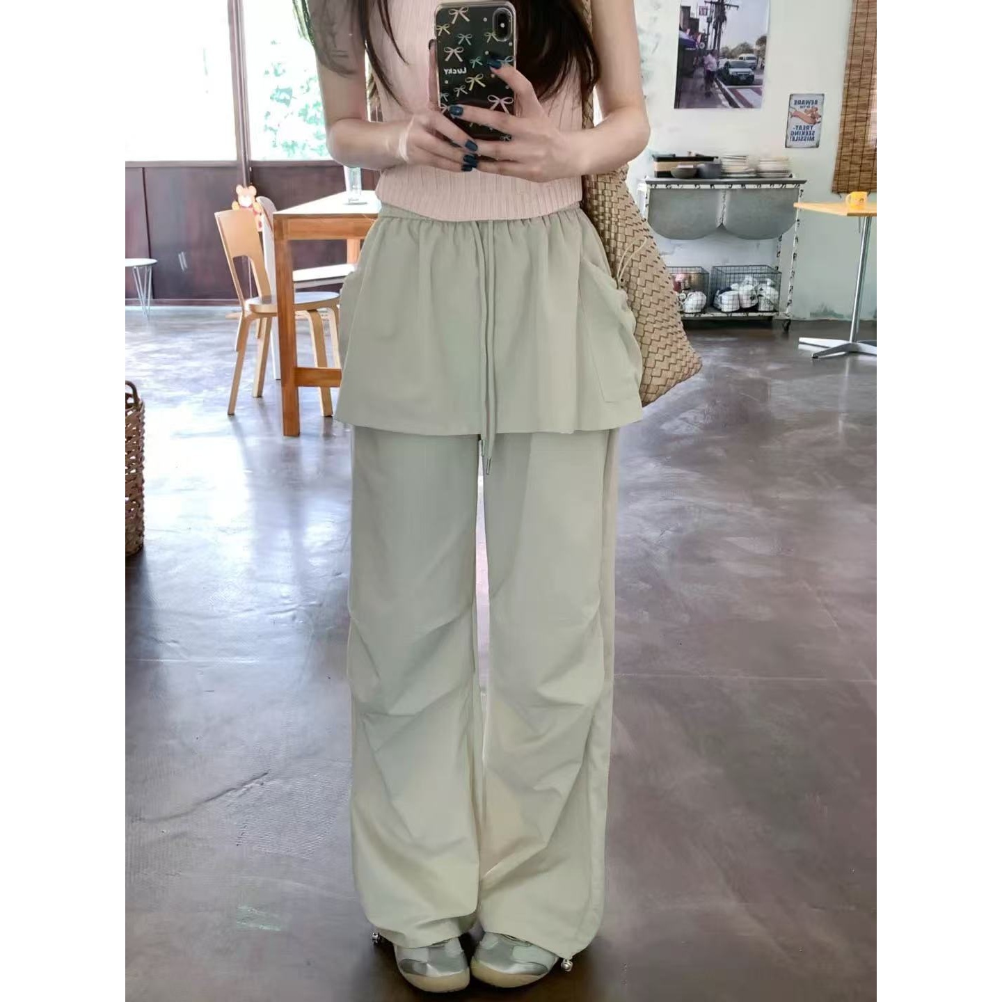 【晨浠定制】新款时尚甜辣假两件百搭休闲工装裤8502