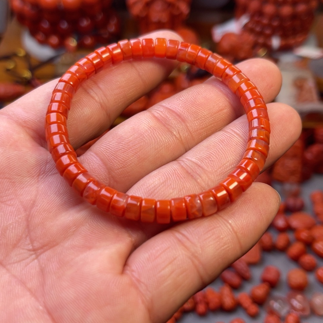 南红玛瑙未镶嵌川料精工直切药片手串卡6mm