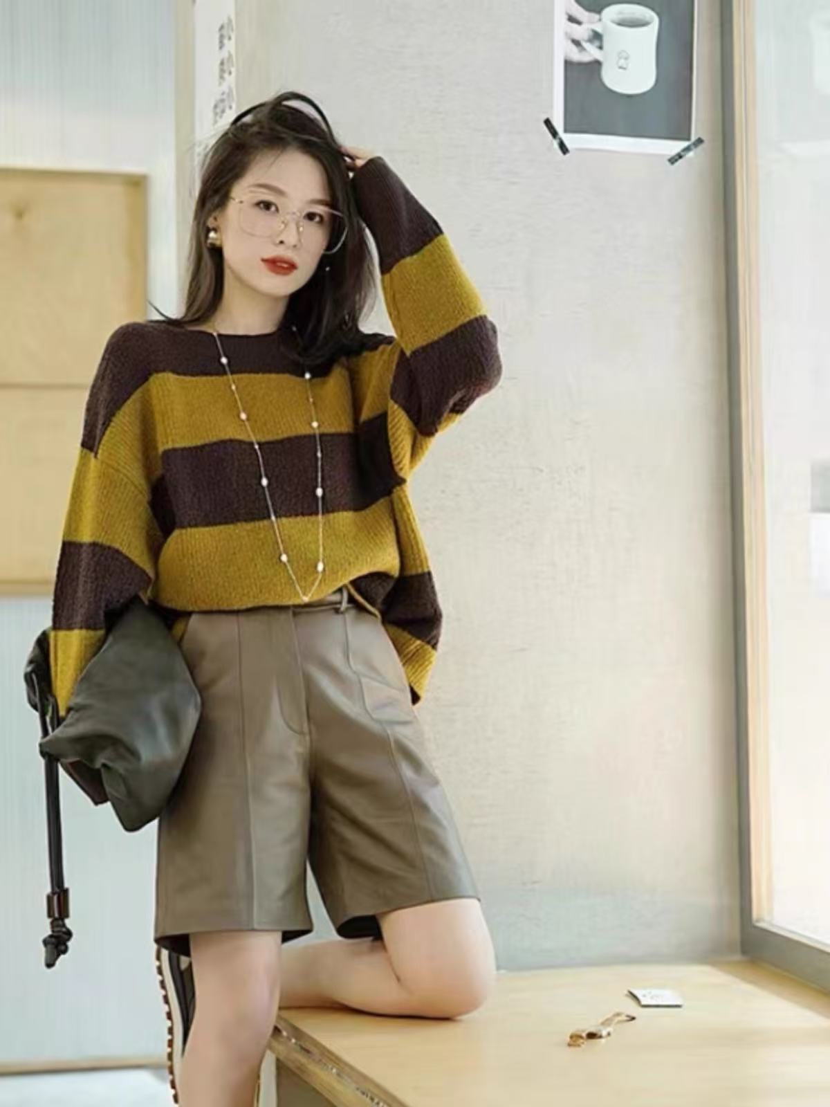 0099 针织衫2025新款秋冬小众设计高级感条纹宽松慵懒风大仓库