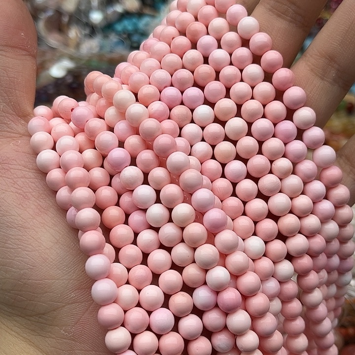 玛瑙/玉髓未镶嵌珠宝半成品一条6mm左右粉贝贝