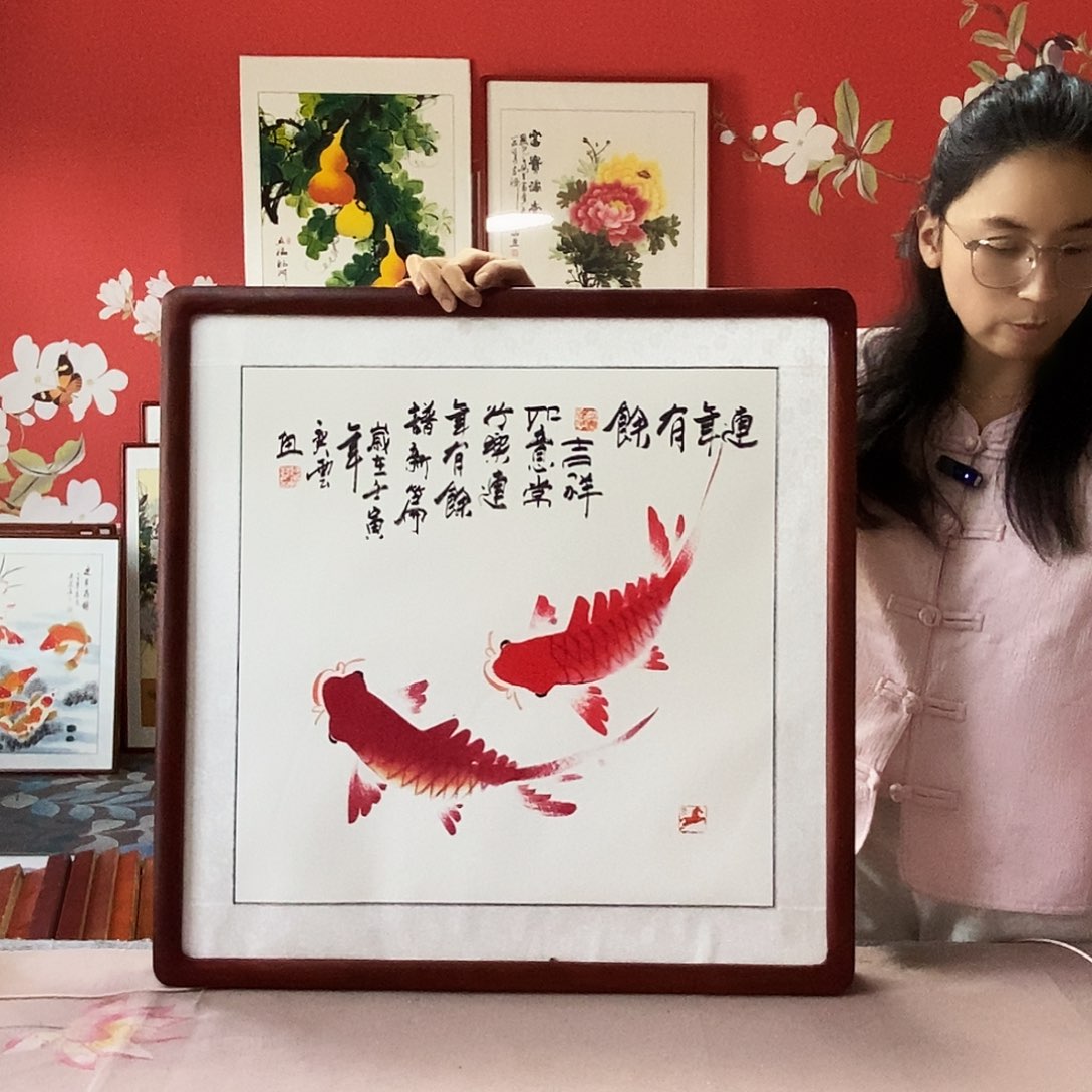 国画手写手绘国画作品带框包邮62✖️62