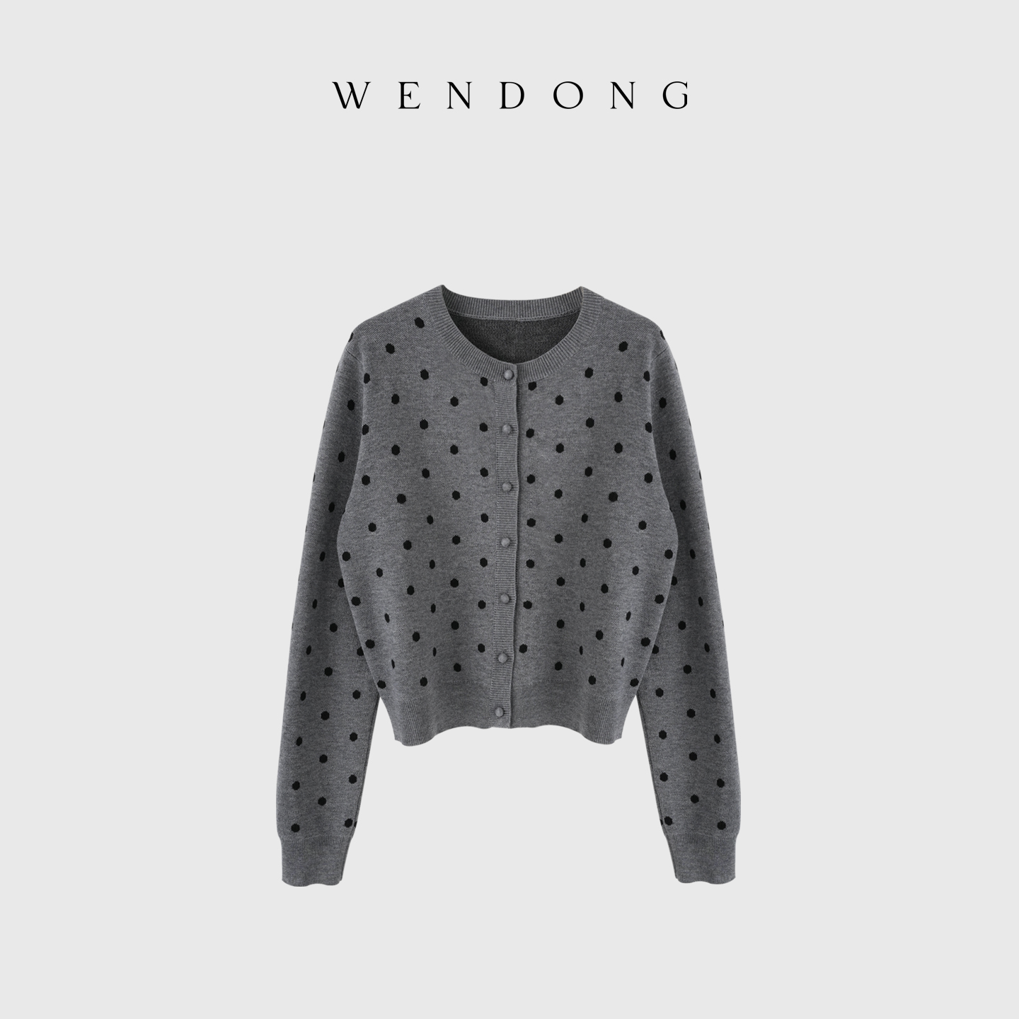 问东 绵羊毛针织开衫女长袖2025秋冬新款软糯波点上衣 WD2226