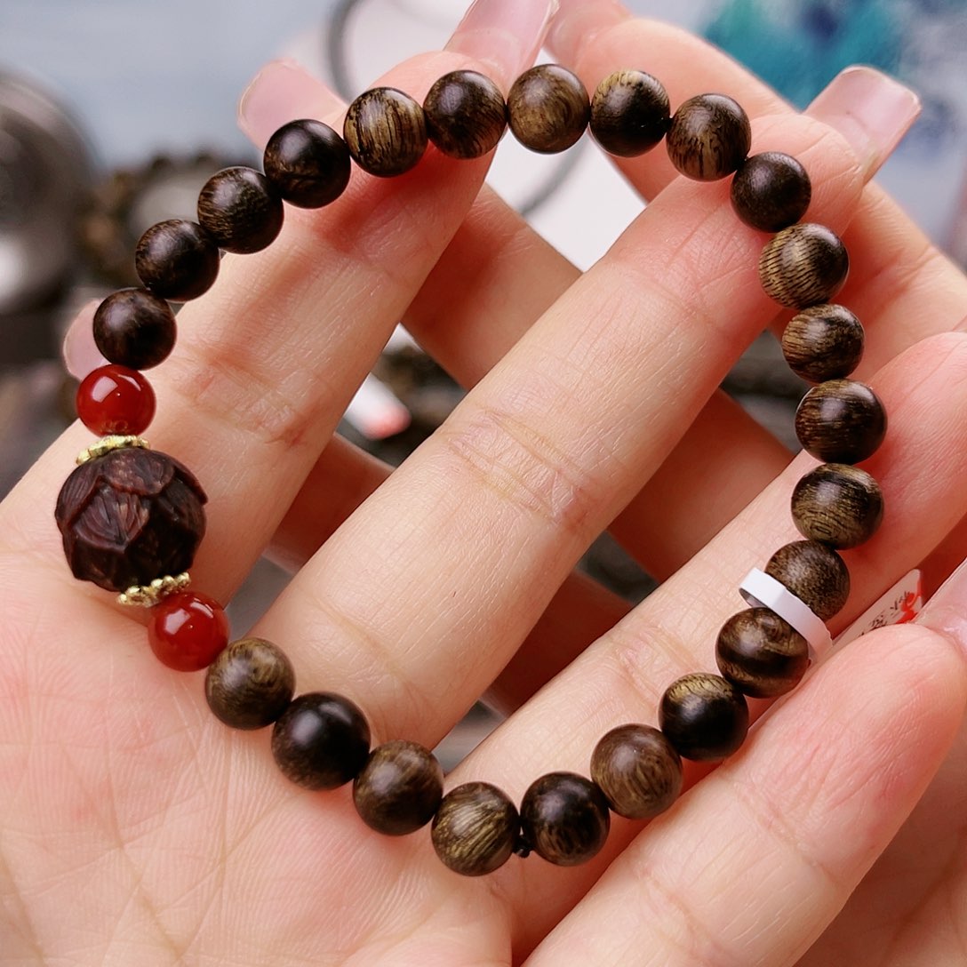 沉香手串富森红土沉玉化糖心窖藏留疤老料0.7单圈