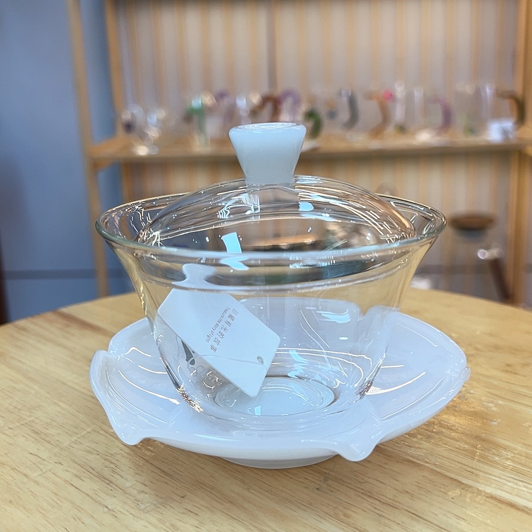 禾器荷叶盖碗白玉色