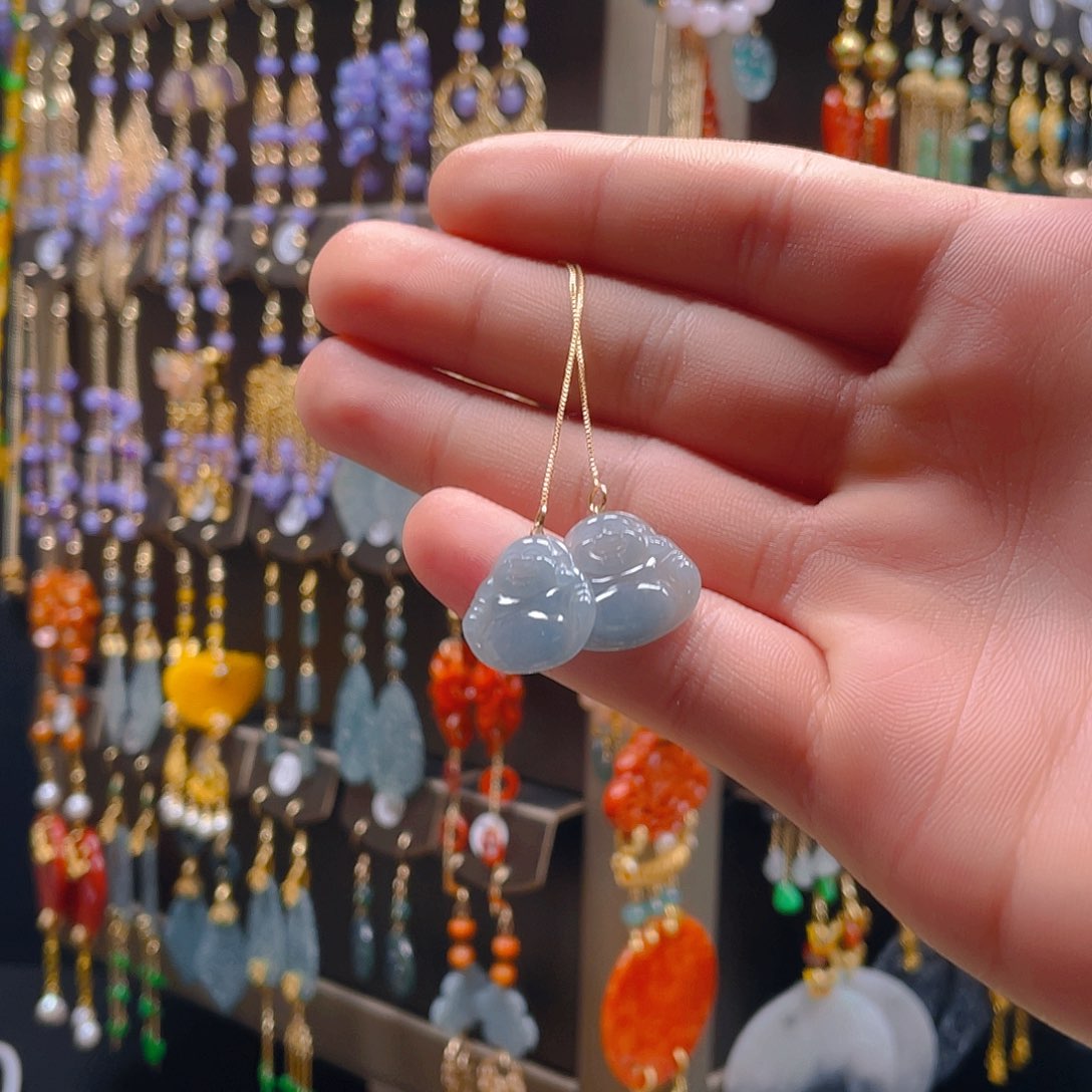 翡翠耳饰合金翡翠