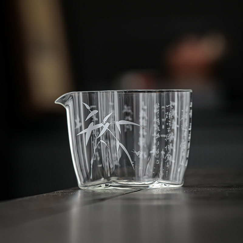 国潮风七碗茶诗文公道杯高硼硅玻璃公道分茶器
