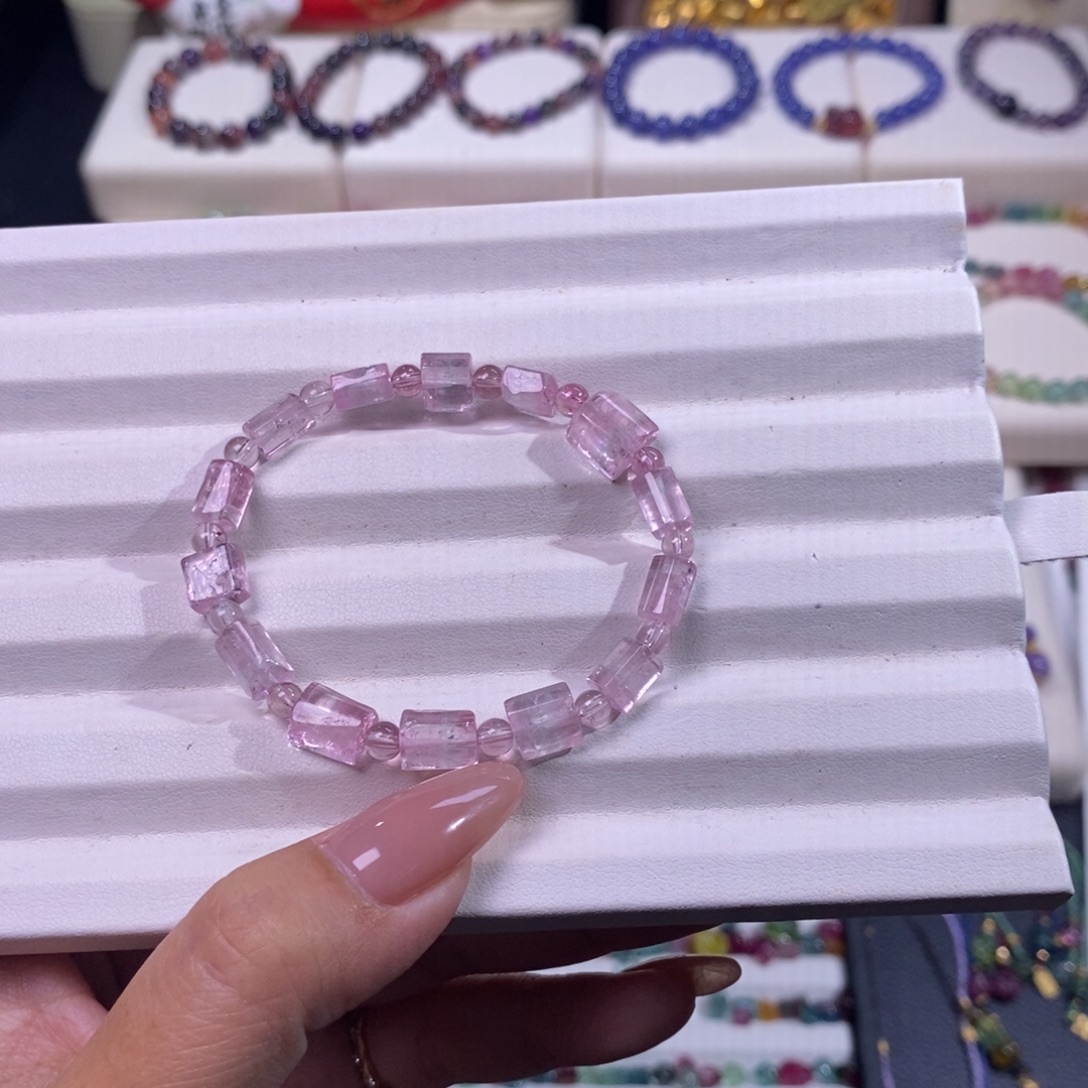 未镶嵌碧玺手链碧玺樱花粉西瓜方糖