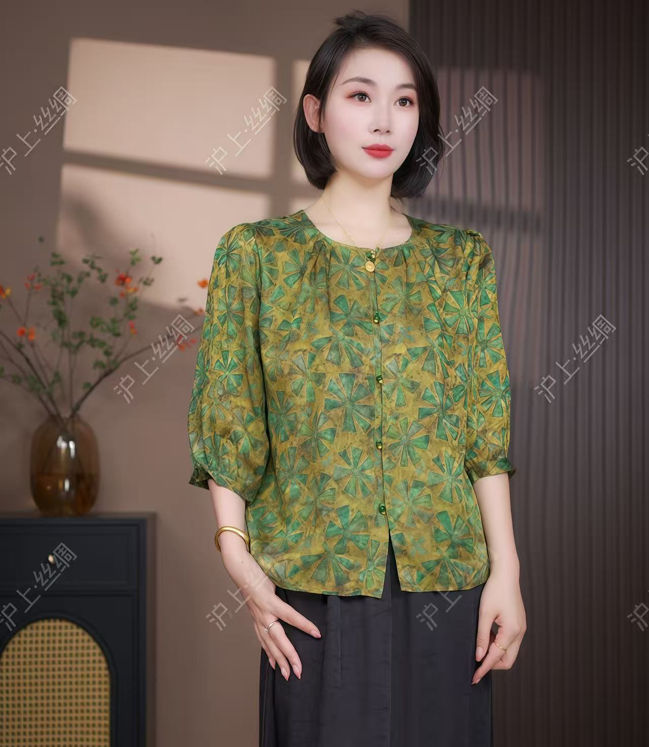 【叶络】原创高定；夏季新款时尚百搭满分蚕丝复古女士小衫