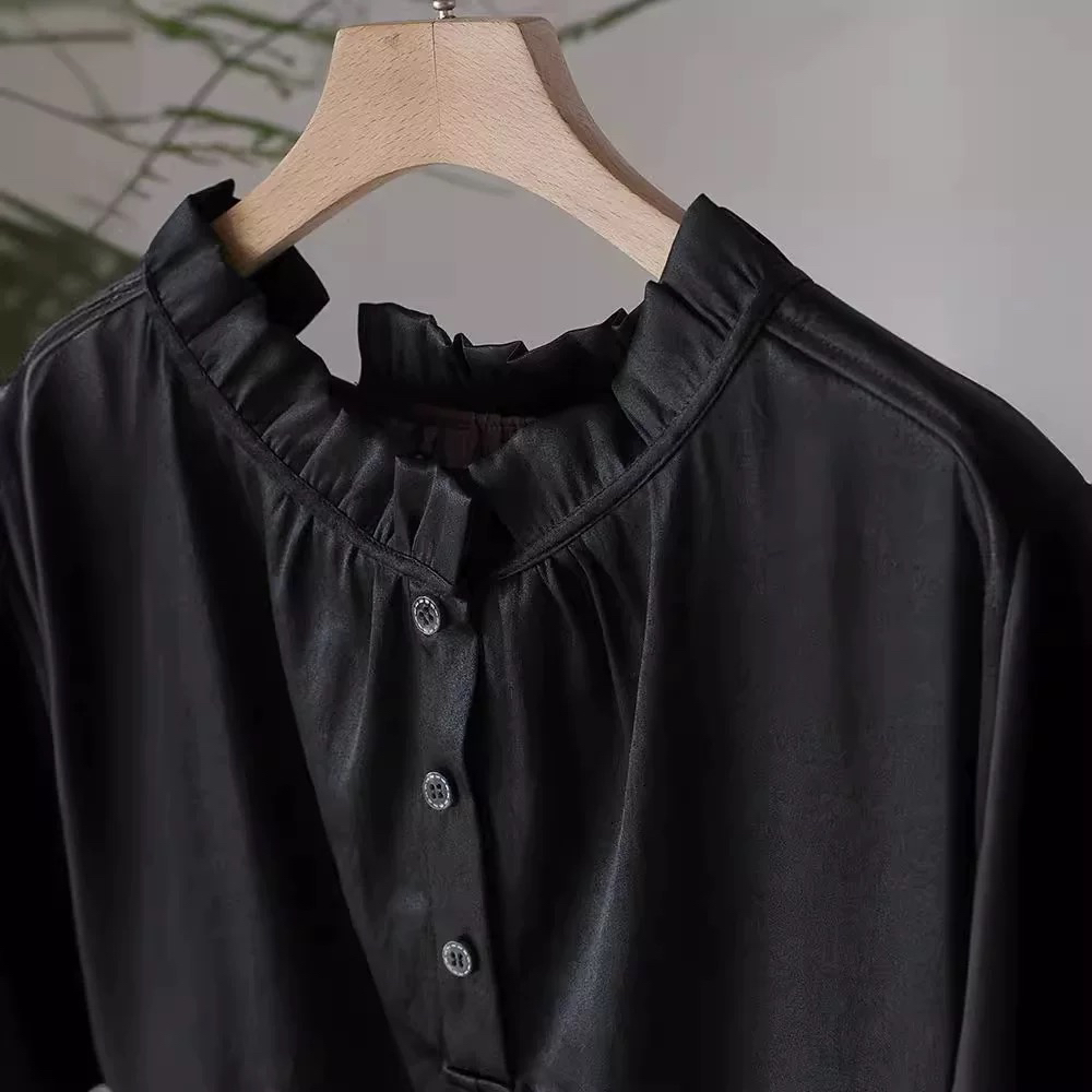 【梅梅真丝】2025夏季新款新中式T恤女装上衣修身立领时尚气质8825