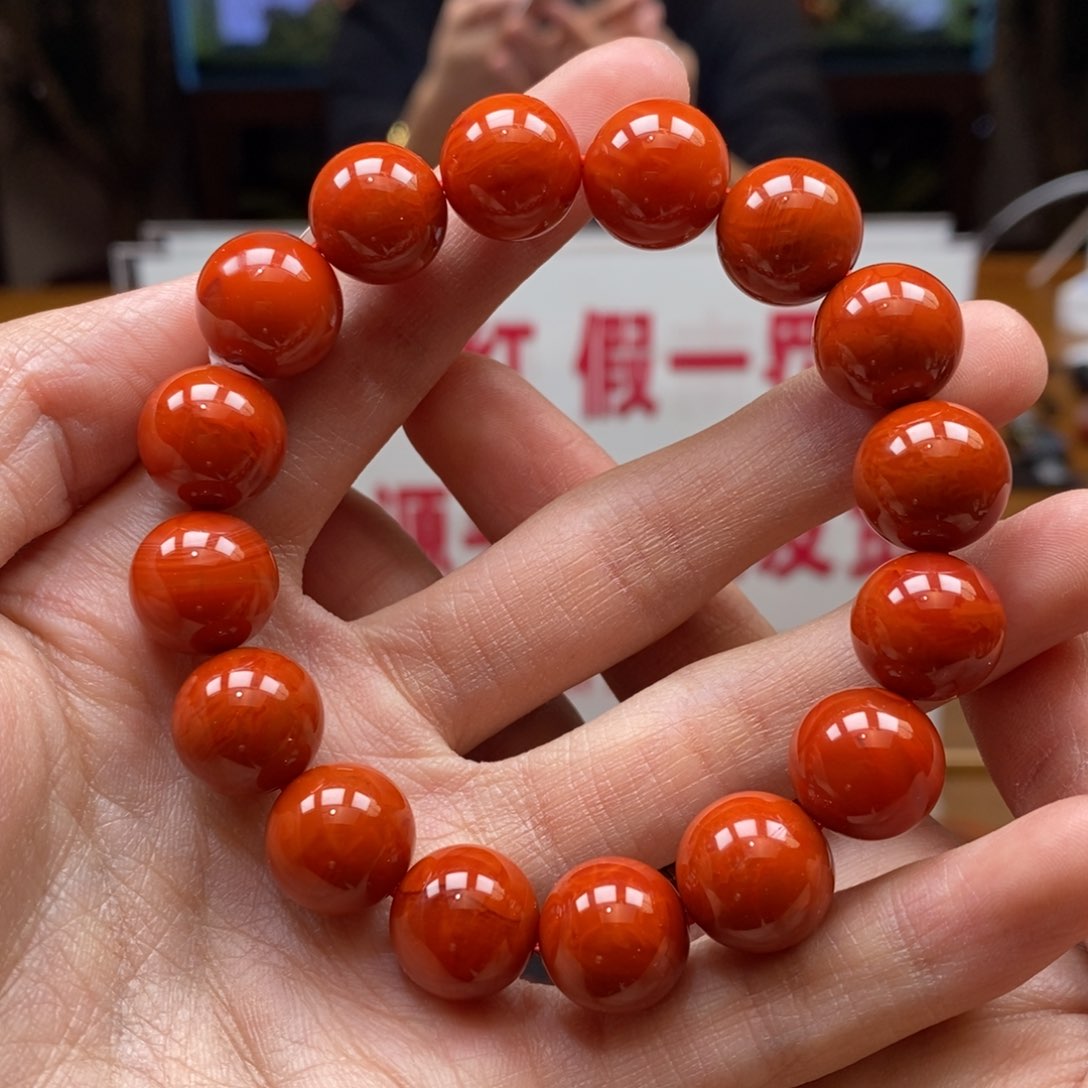 南红玛瑙串未镶嵌13➕火焰纹满色肉