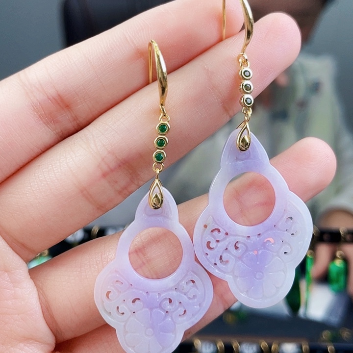 翡翠耳饰银S925镶嵌饰品