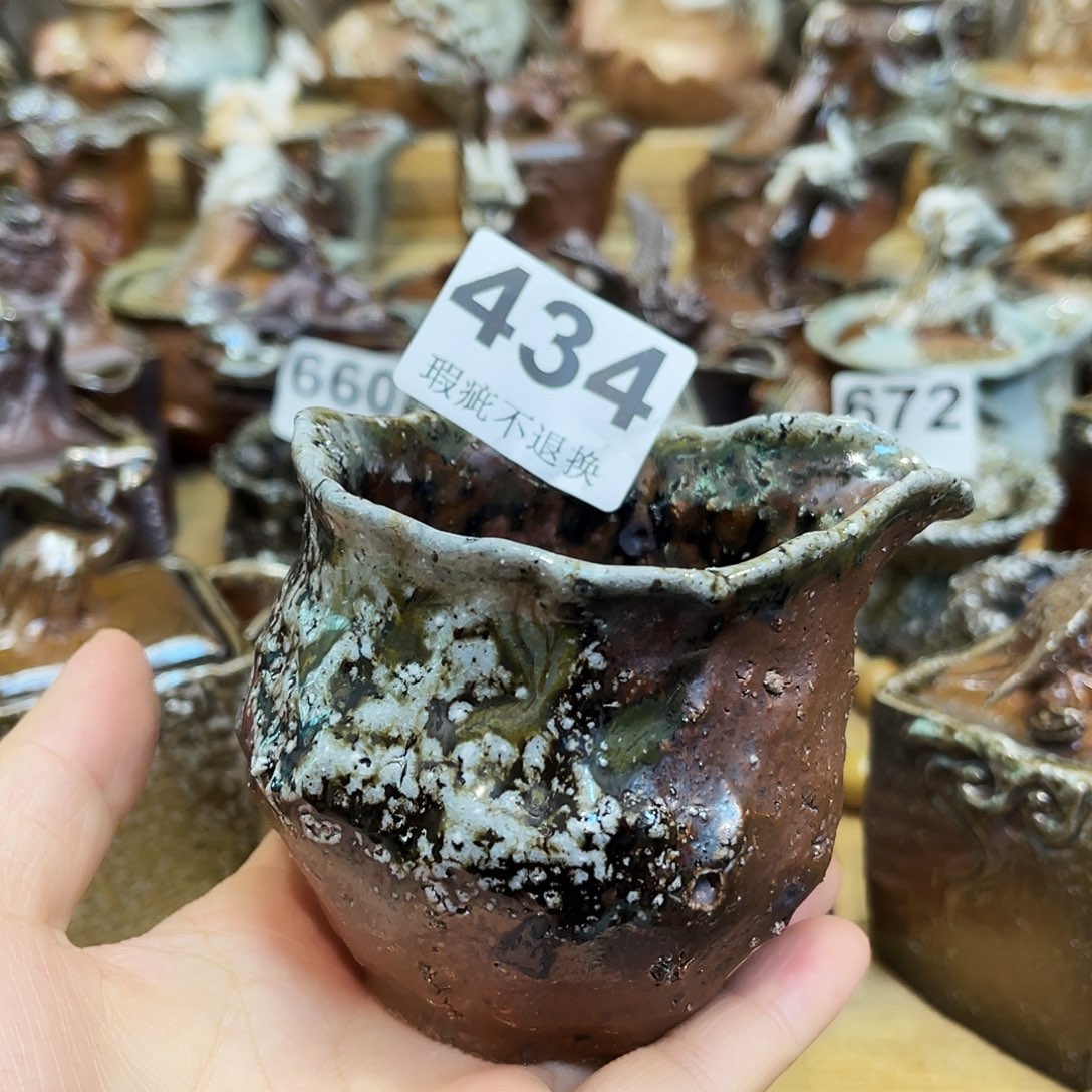 杯柴烧粗陶手捏公道杯漏水摆件