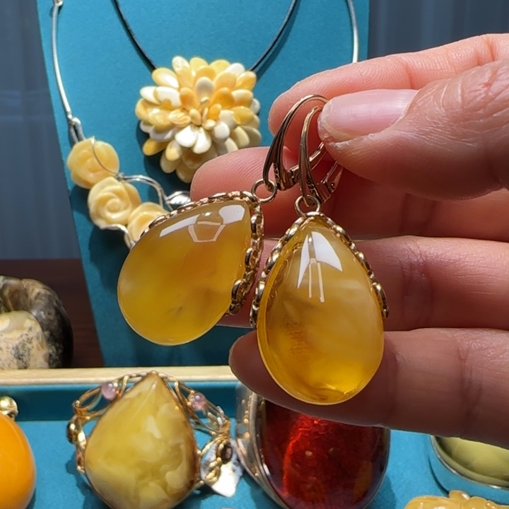 琥珀未镶嵌耳饰波兰设计款琥珀蜜蜡