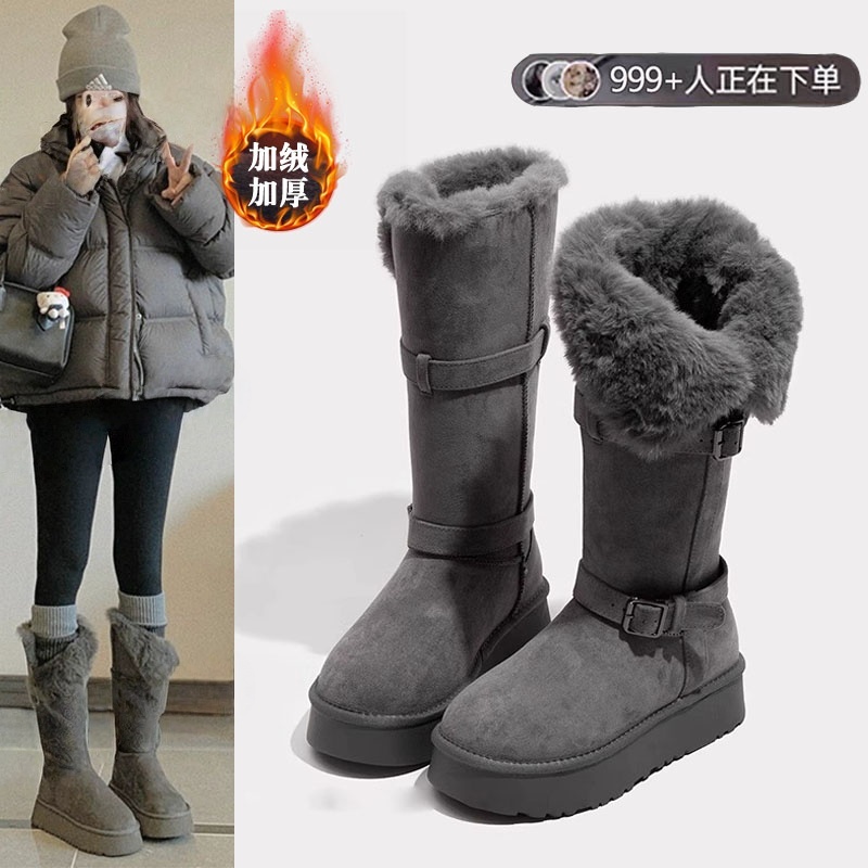 【现货+运费险】雪地靴2025冬季新款搭扣中筒女加厚棉鞋