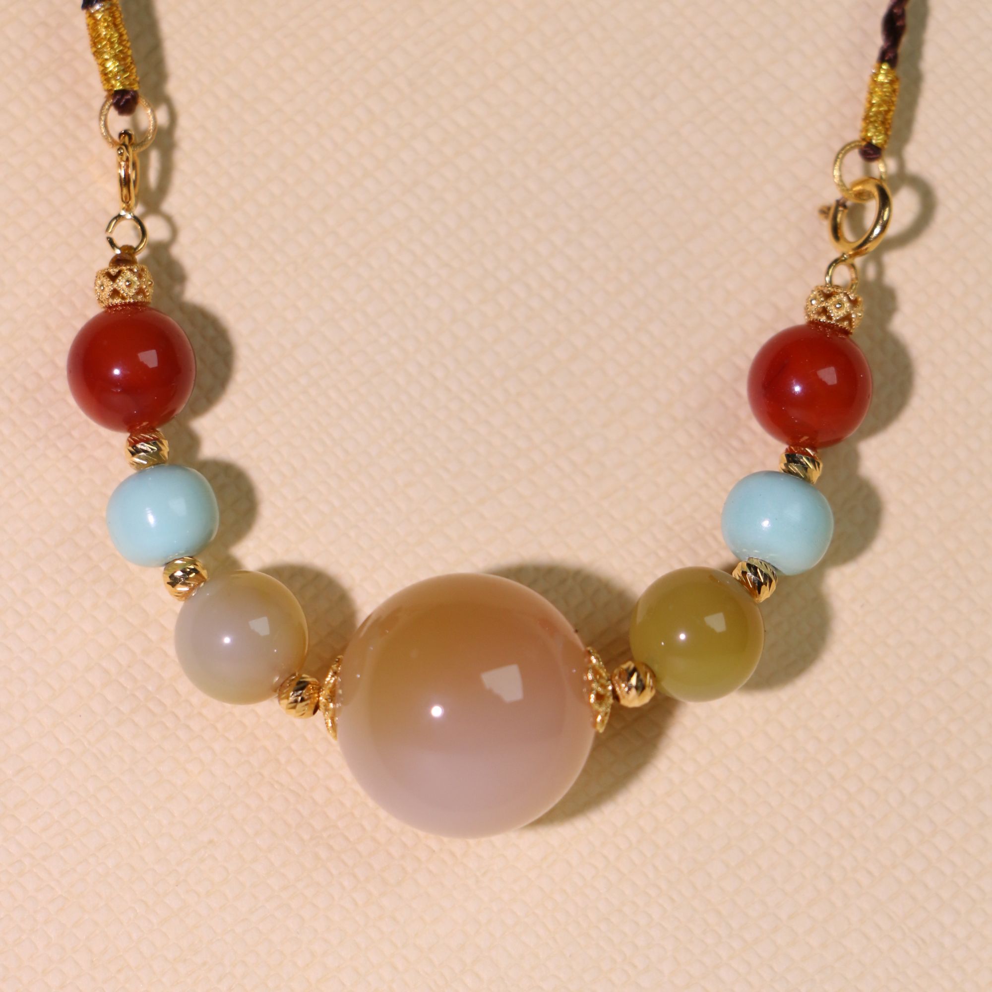 【叠露】盐源原矿无优化无胶裂单珠气质南红绿松石锁骨链万能链