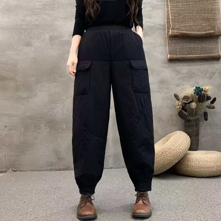 束脚裤成人高腰工装棉裤大码女装长裤带口袋