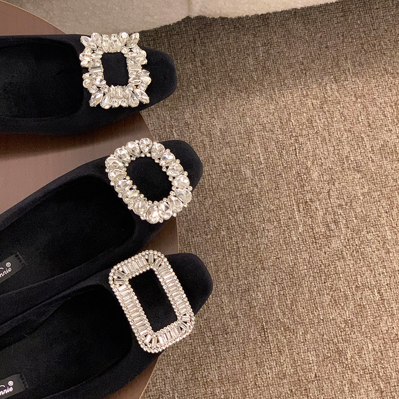 爆闪水钻浅口单鞋女2025冬季坡跟气质百搭黑色高跟鞋子