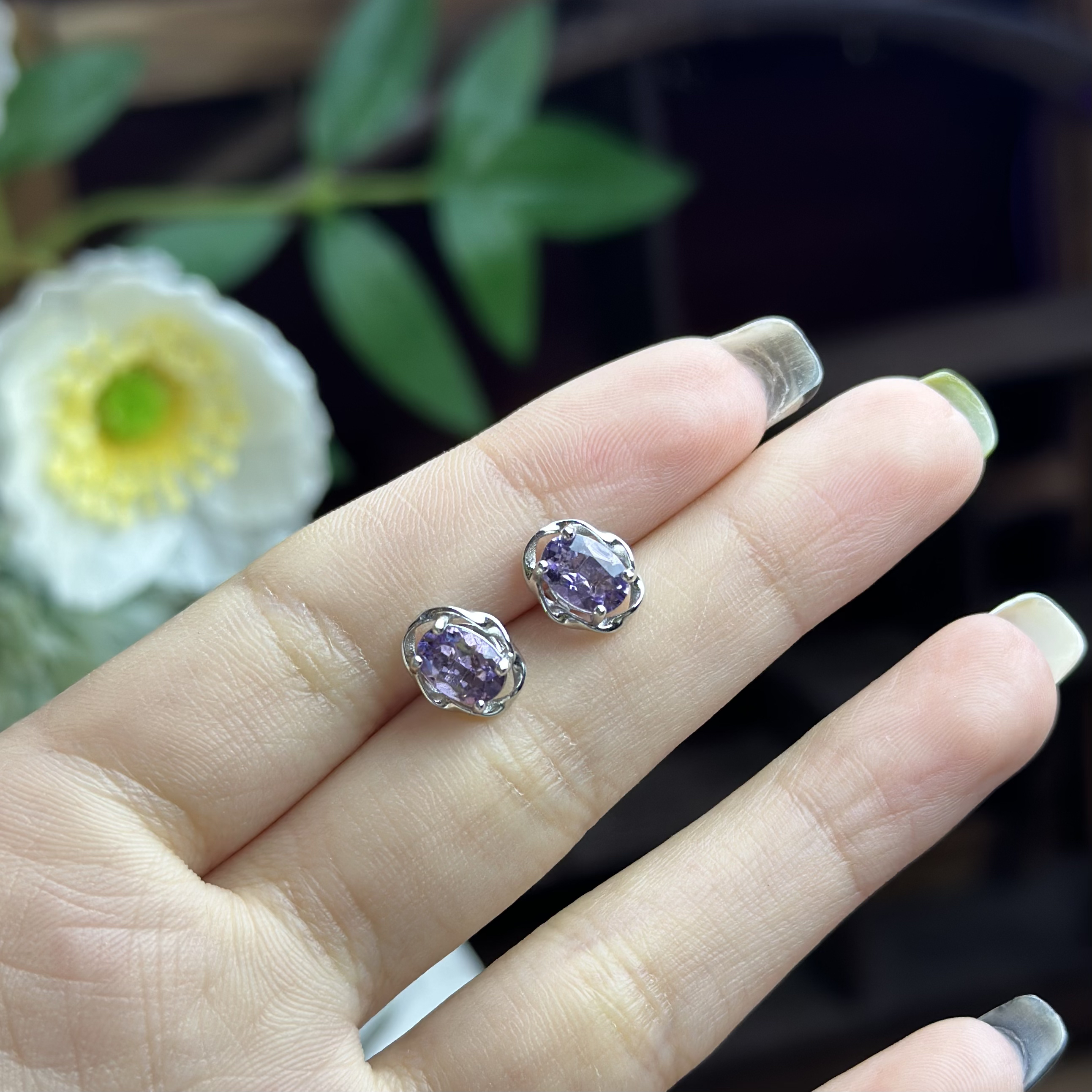 【203】天然紫水晶耳钉s925银