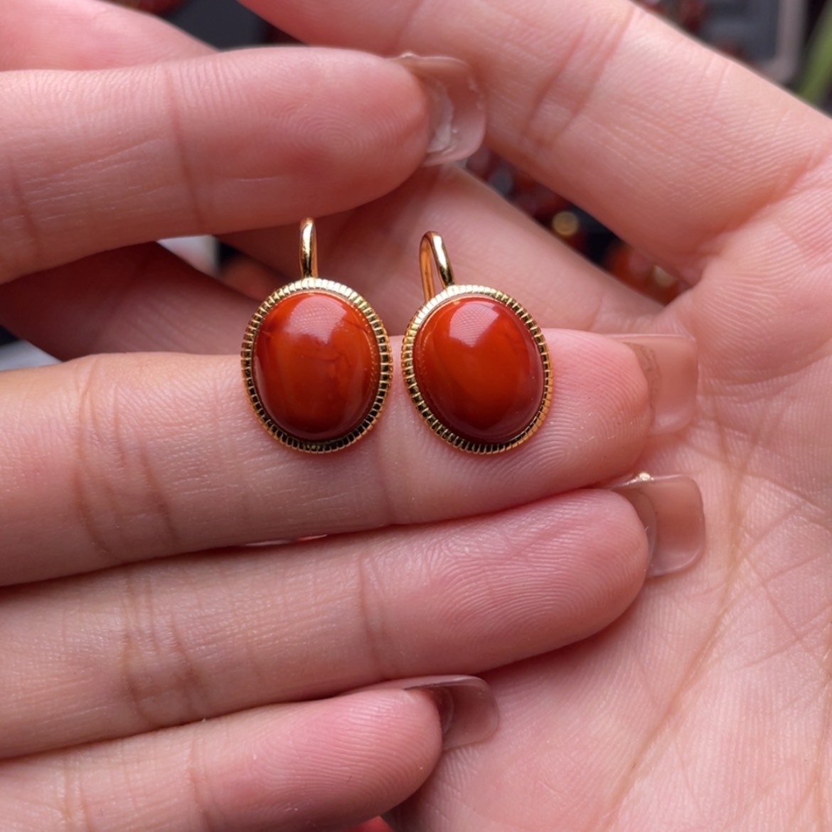 【闪购商品】南红玛瑙耳扣银S925镶嵌