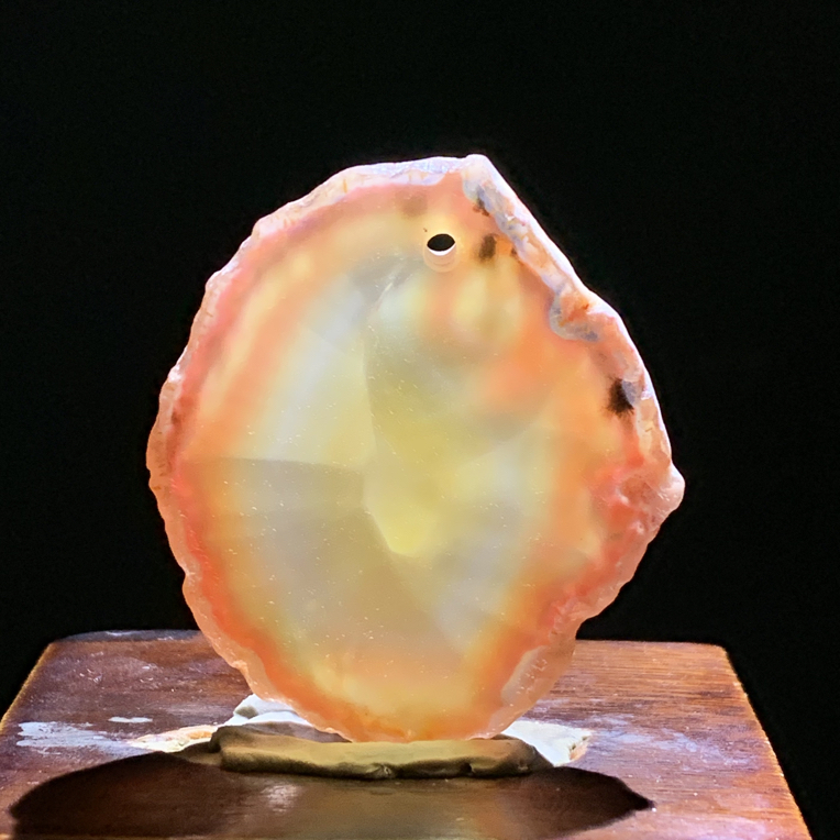 巴西玛瑙原石切片吊坠橘色小圆牌毛衣链378尺寸45/40/6mm