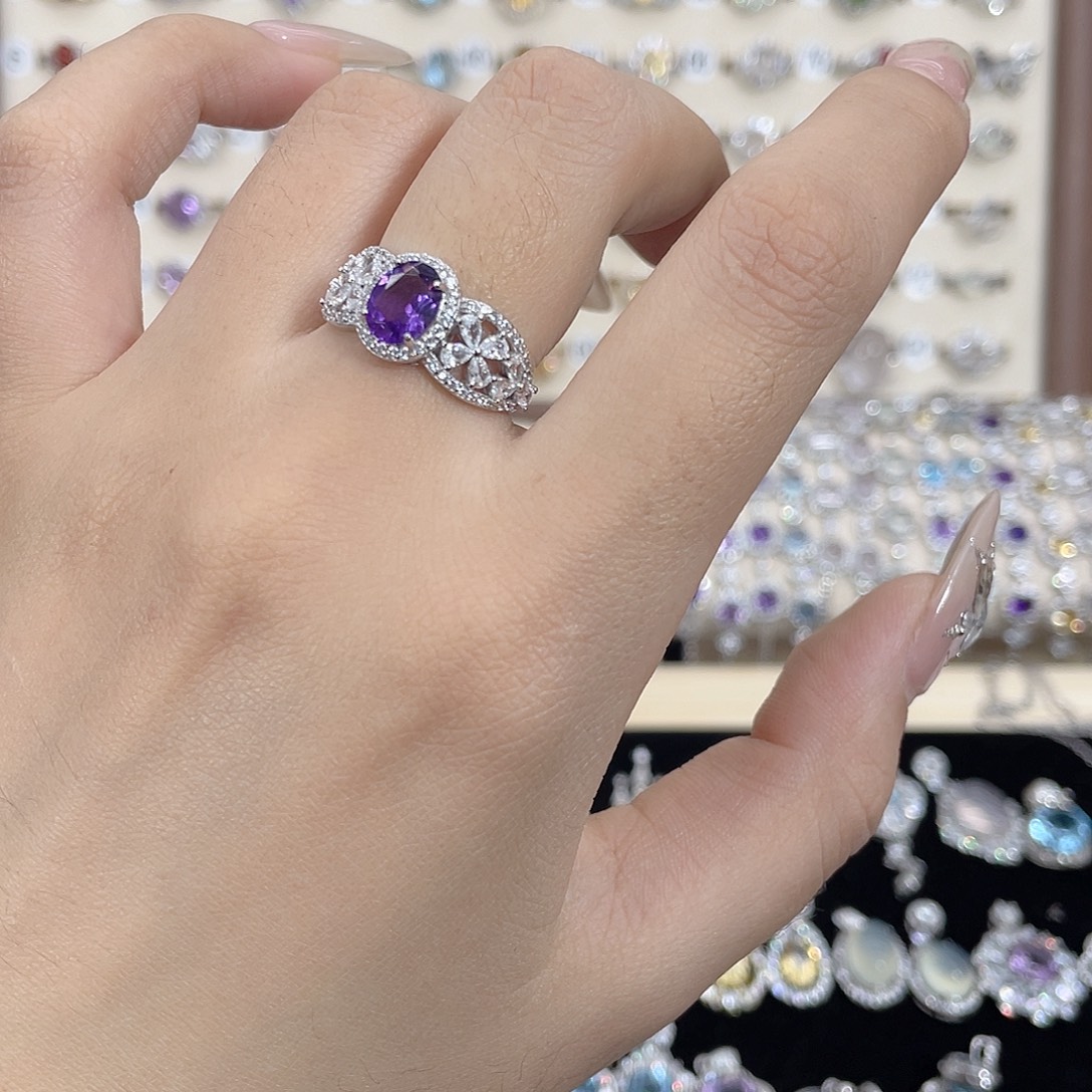 戒指银S925镶嵌紫晶