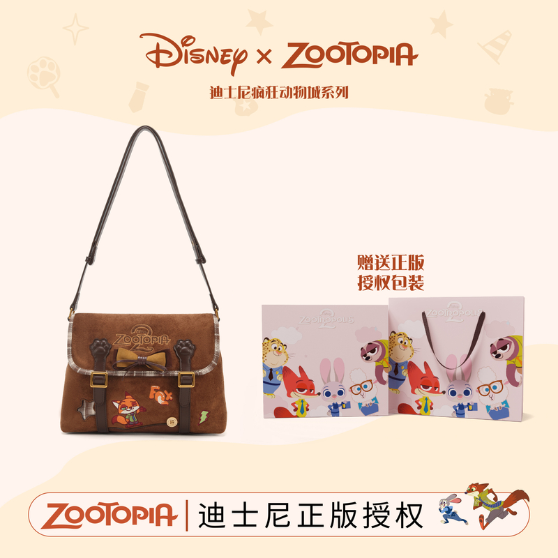 Disney/迪士尼疯狂动物城复古麂皮绒剑桥包送礼通勤大容量托特包