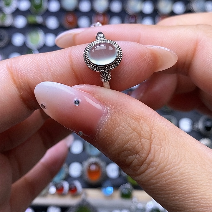 岫玉戒指银S925镶嵌戒指