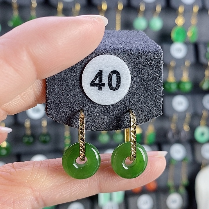 和田玉耳饰18K金镶嵌