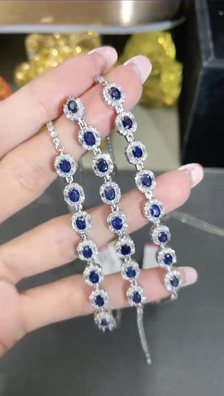 S925银镶嵌蓝宝石手链 多样性发其一