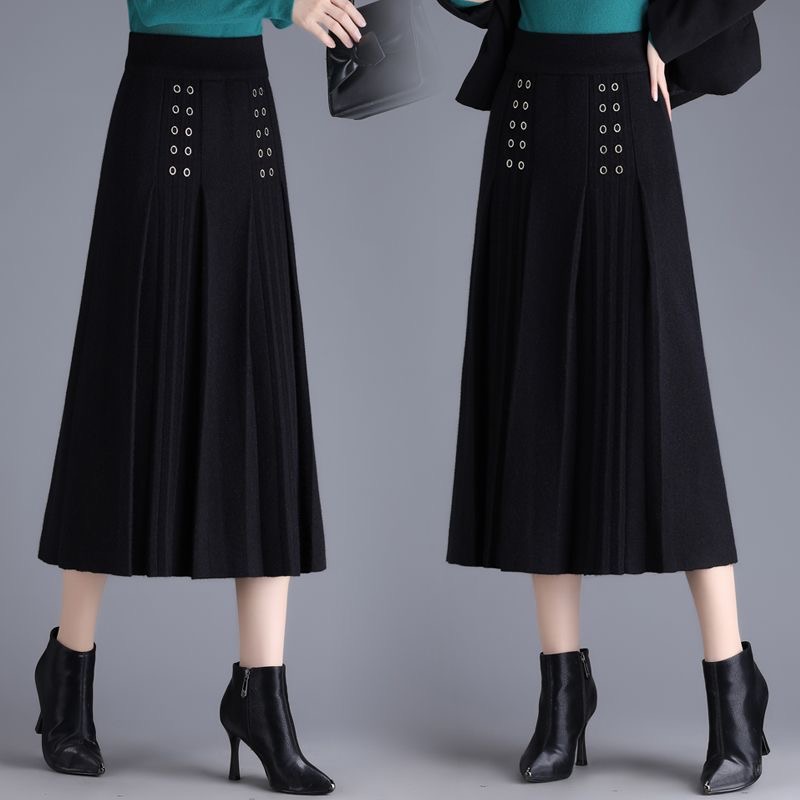 【清货】韩版高腰百褶裙女秋冬中长裙子新款针织半身裙