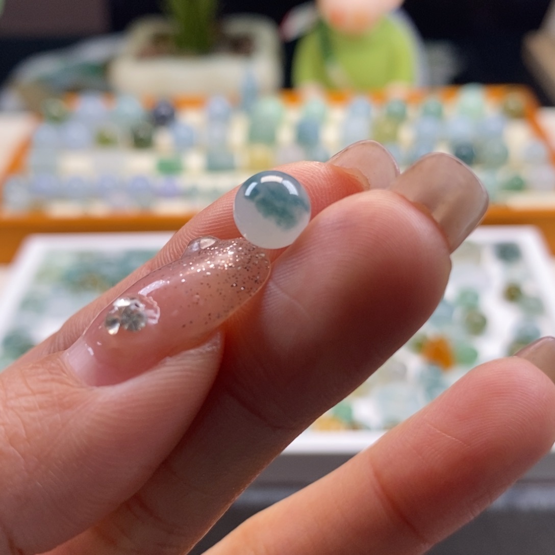 翡翠散珠天然翡翠蓝花7.4