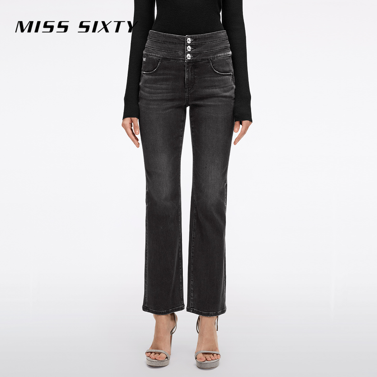 【陈大可专属】Miss Sixty春款牛仔裤女含醋酸三环高腰复古风微喇叭