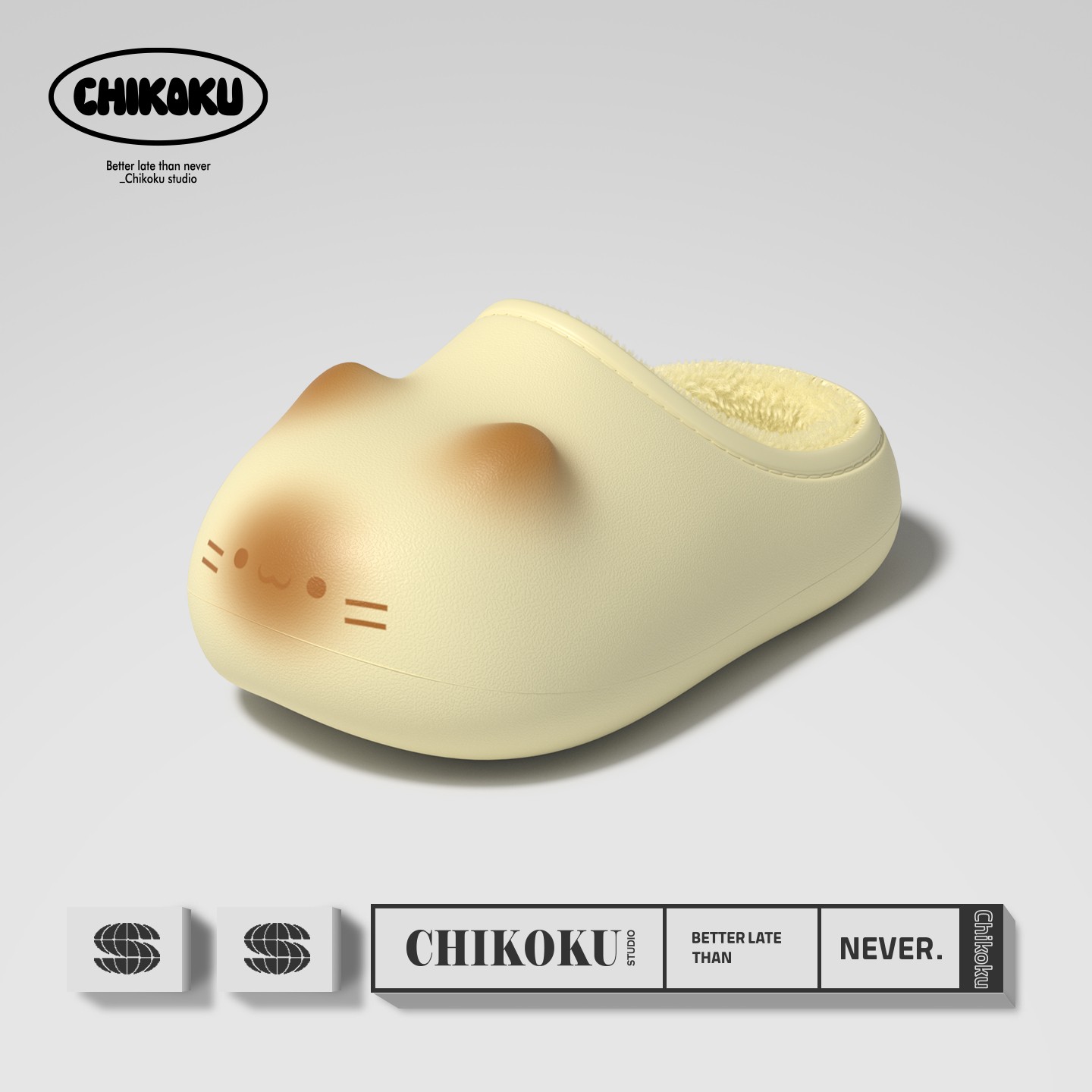 chikoku猫爪棉拖女冬居家室内外穿防水防滑可爱咪卡通保暖月子鞋