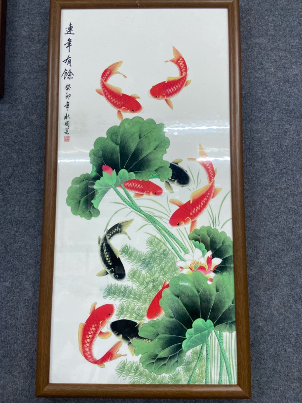 A《连年有余》80*40装饰画木框玄关客厅挂画