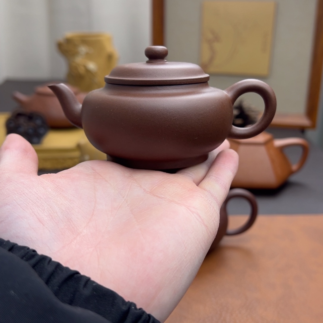 茶壶紫砂扁灯 紫泥 110cc
