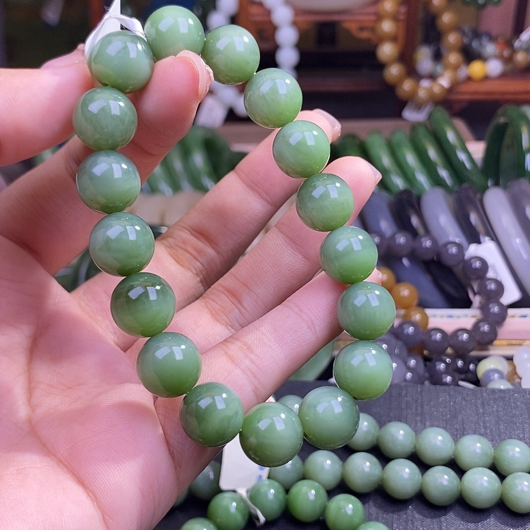 和田玉未镶嵌颈饰老矿料手串碧玉猫眼12mm