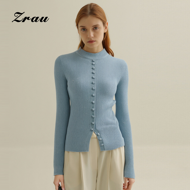 【达人专属】ZRAU简约气质小立领修身针织衫Z1244D0004
