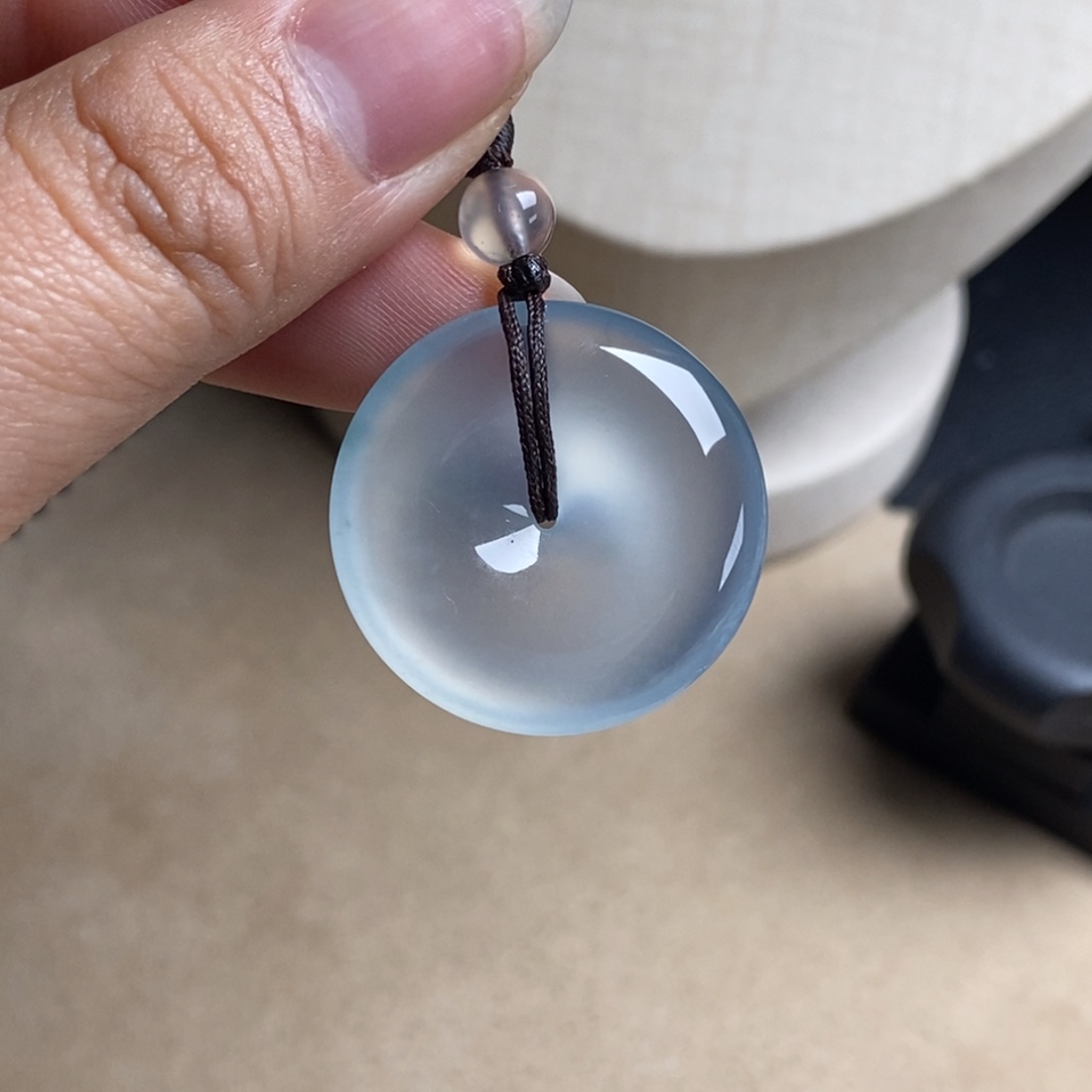 翡翠未镶嵌颈饰高冰天空蓝起光纯净大气平安扣26.9-5.6