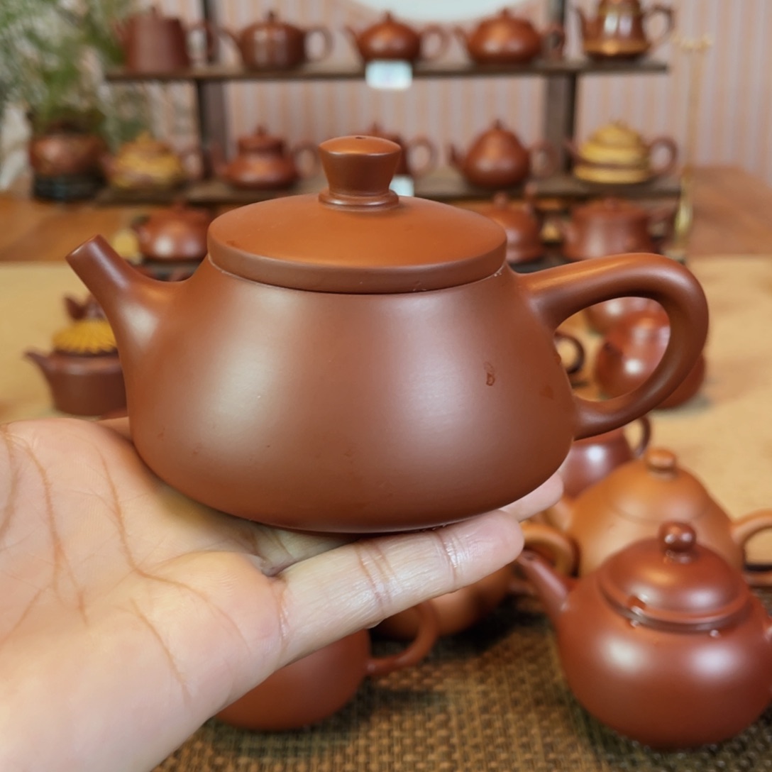 茶壶紫砂1*潮州手工手拉朱泥石瓢壶