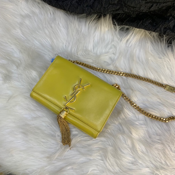 95新 YSL/圣罗兰 圣罗兰黄色迷你流苏斜挎包